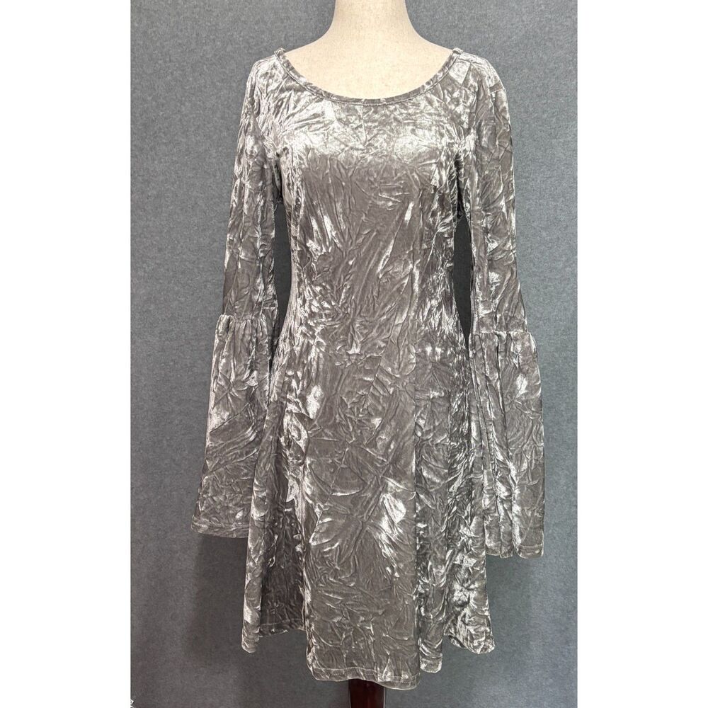 Aryeh Velvet Dress Silver Bell Sleeve Boho Y2K Fairy Grunge Mini S Whimsigoth